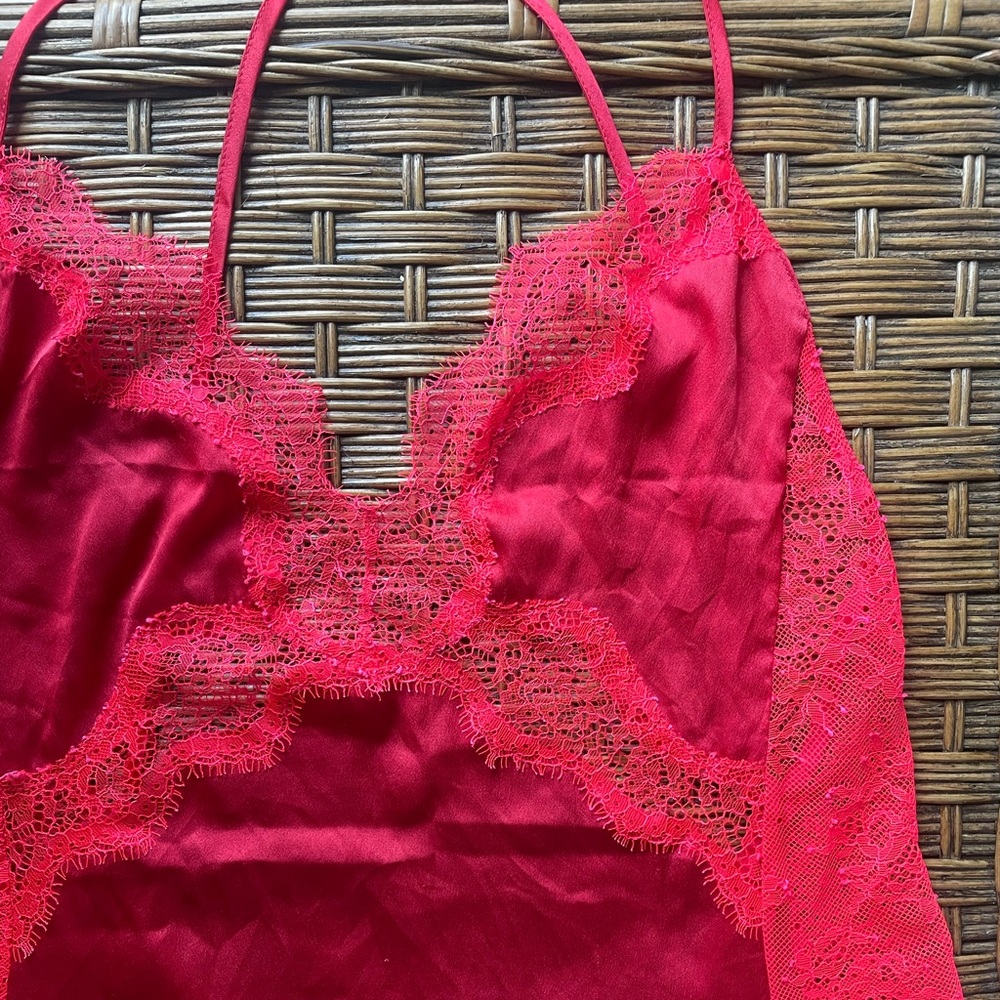 Victoria’s Secret Red Satin Slip with Lace